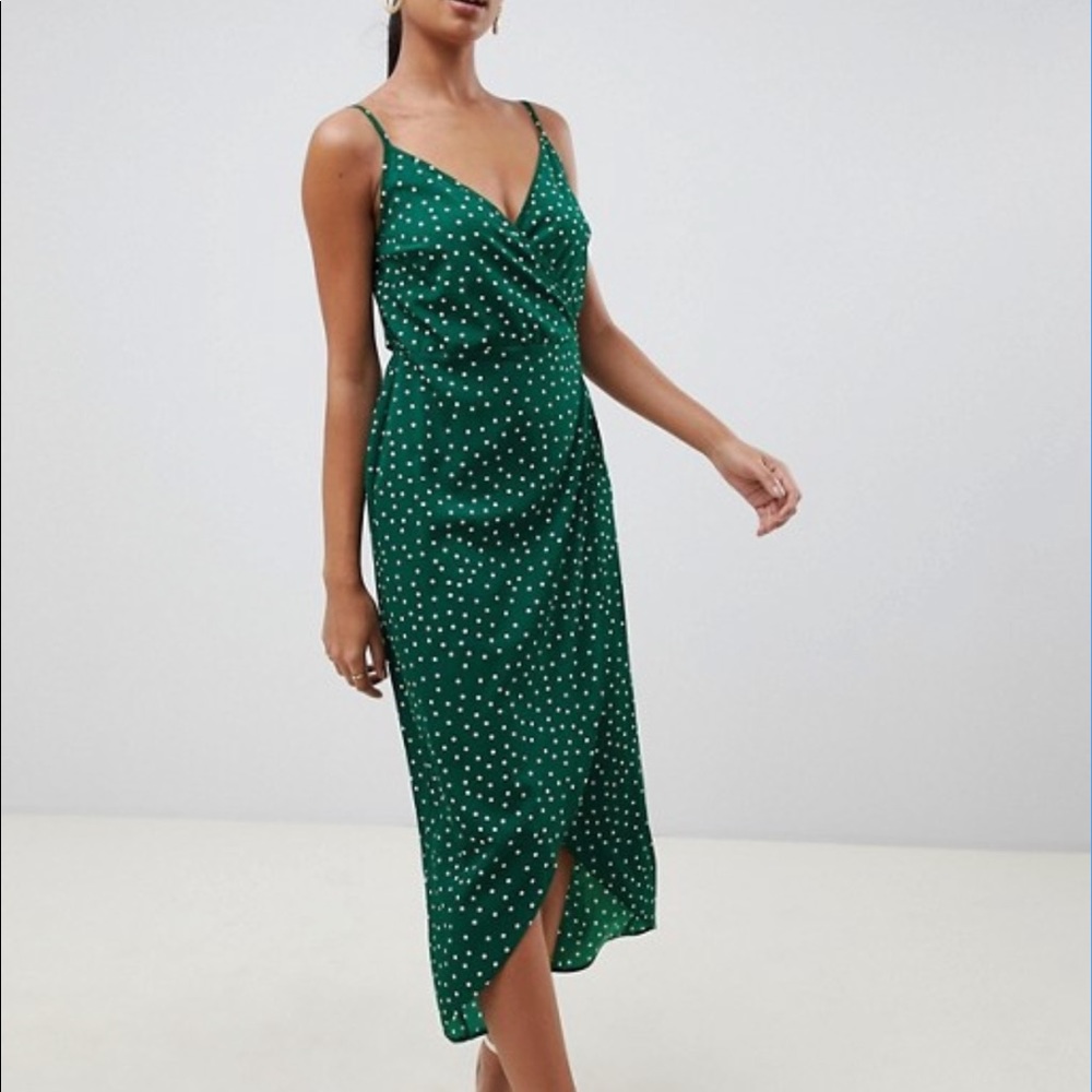 ASOS green polka dot cami wrap maxi dress